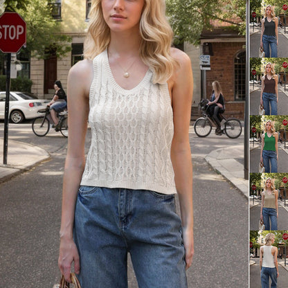 Women's V-neck Tank Vest Fashion Casual Knitted Solid Color Tops