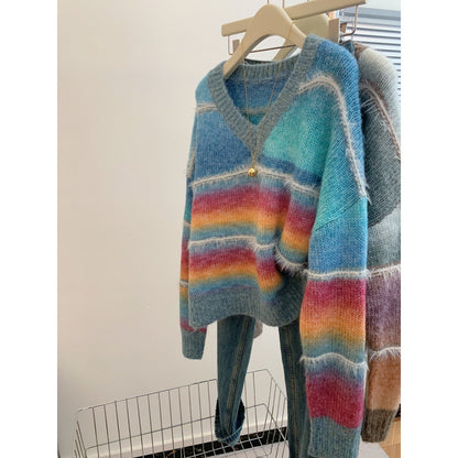 Contrast Color Striped Pullover Women's Autumn And Winter