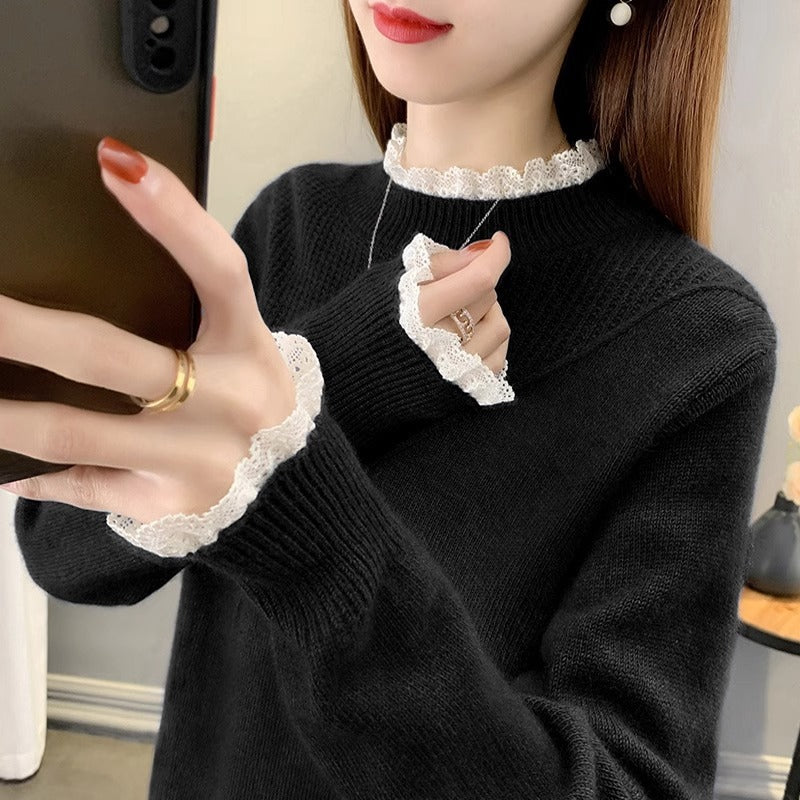 Lace Half-turtleneck Bottoming Shirt For Women