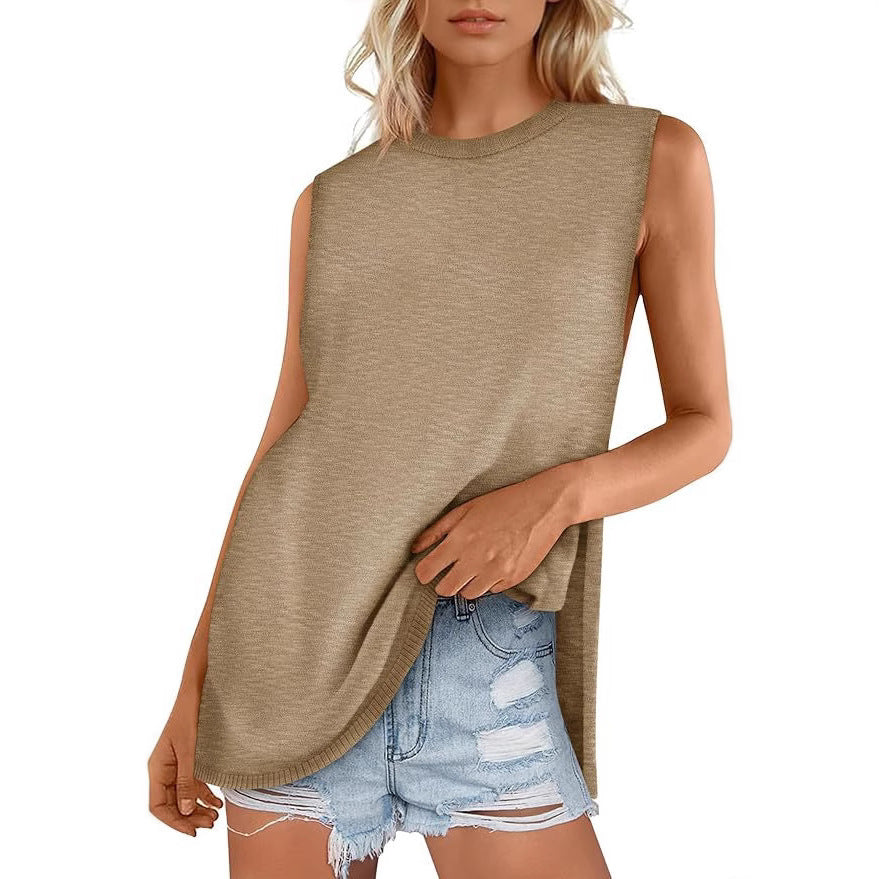 European And American Style Women Summer Vest Round Neck Sweater Casual Sleeveless Knitted Fashion