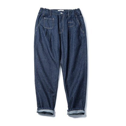 Washed Elastic Waist Loose Jeans