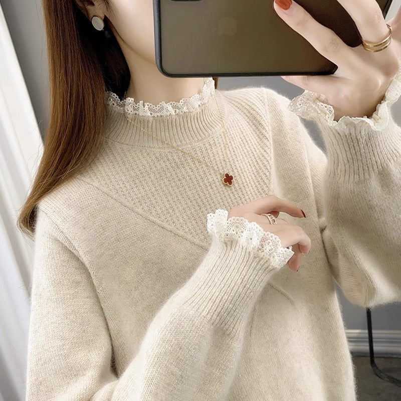 Lace Half-turtleneck Bottoming Shirt For Women