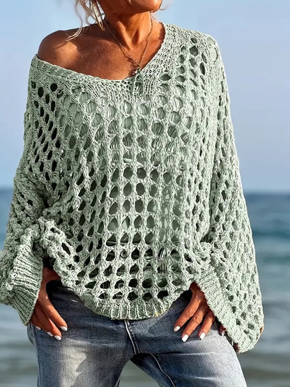 Loose Leisure All-matching Hollow Long Sleeve Plus Size Women's Knitted Sweater