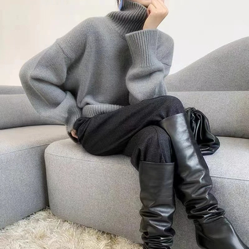 New Winter Wear Thick Soft Glutinous Loose High Collar Knitted Sweater For Women