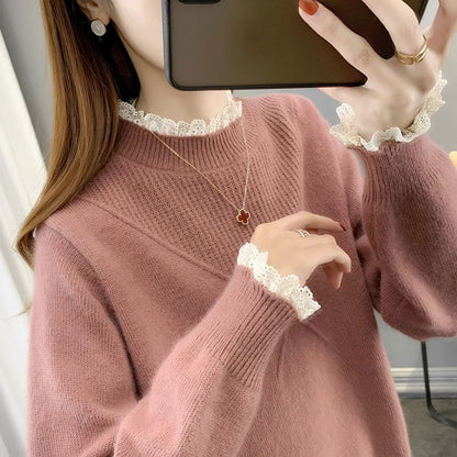 Lace Half-turtleneck Bottoming Shirt For Women