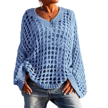 Loose Leisure All-matching Hollow Long Sleeve Plus Size Women's Knitted Sweater