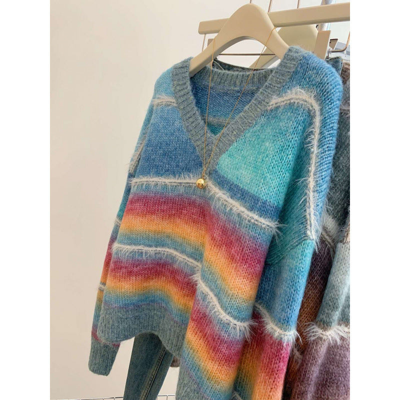 Contrast Color Striped Pullover Women's Autumn And Winter