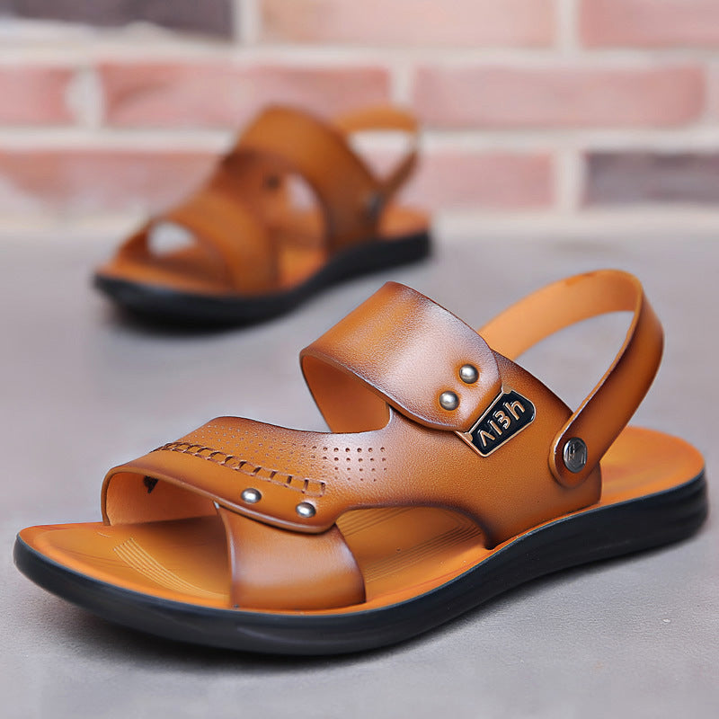 Men's Genuine Leather Wear-resisting Non-slip Breathable Slippers