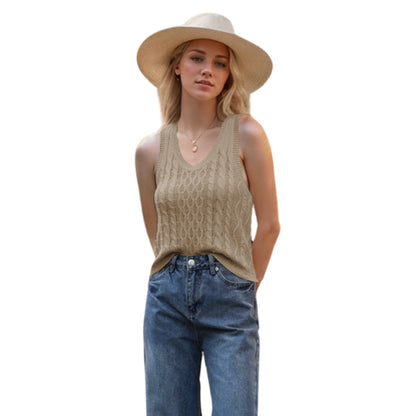 Women's V-neck Tank Vest Fashion Casual Knitted Solid Color Tops