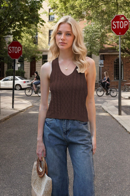 Women's V-neck Tank Vest Fashion Casual Knitted Solid Color Tops