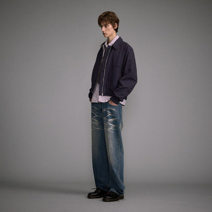 Washed Straight Jeans Men's Casual Long Pants