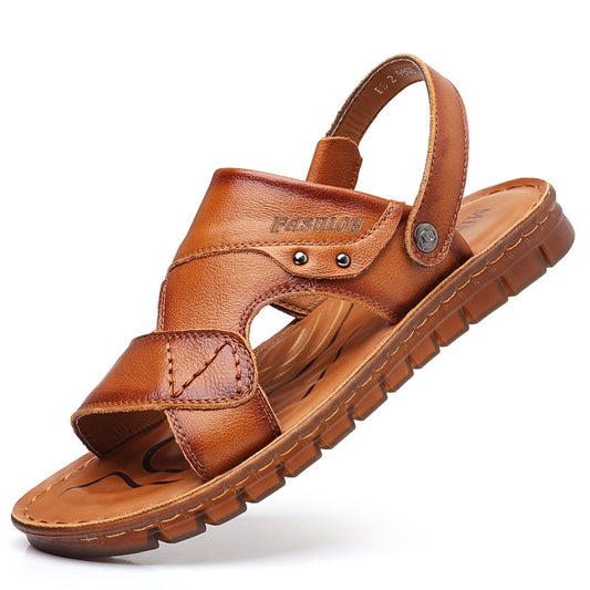 Men's Sandals Beach Shoes Top Layer Cattlehide Leather Fashion