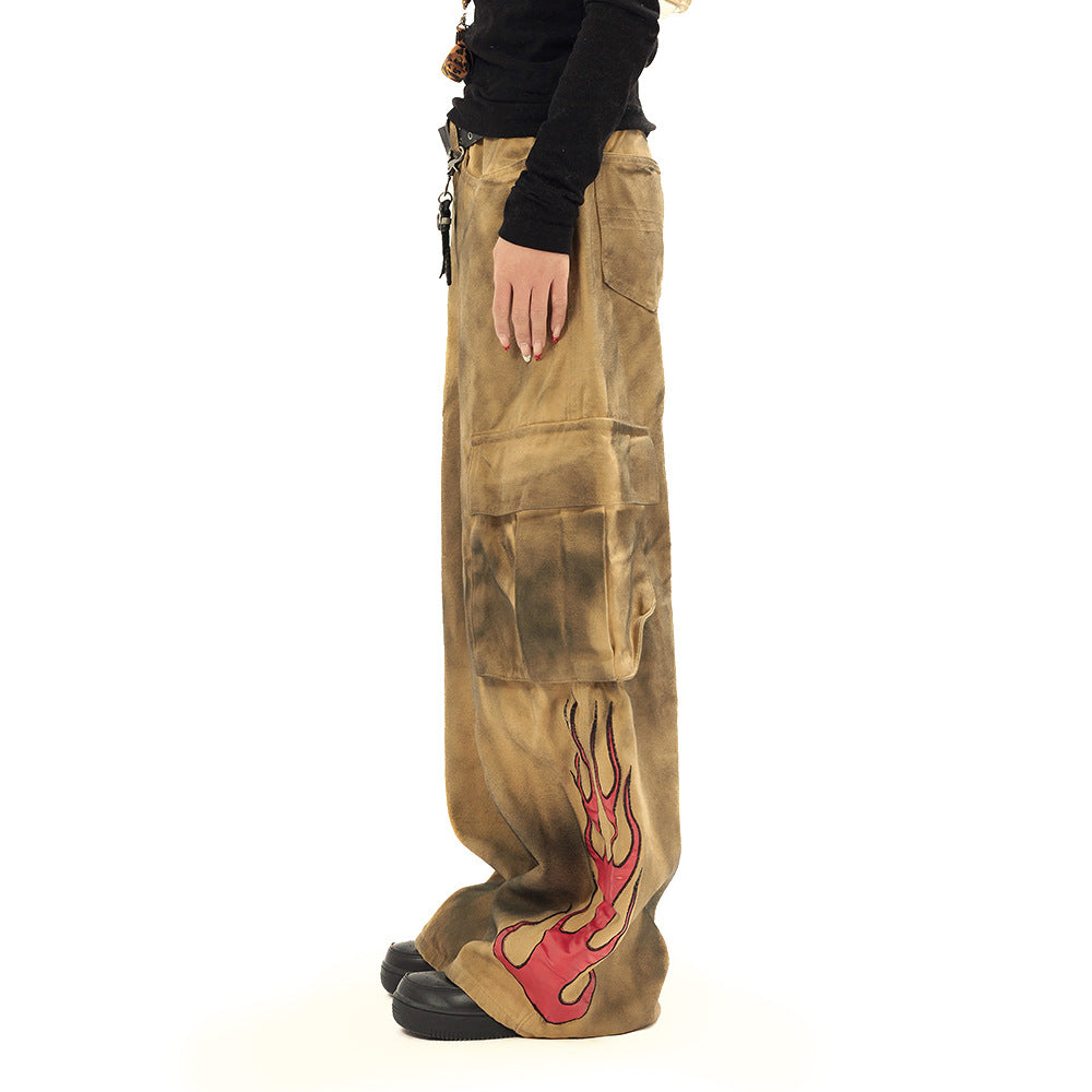 Waste Soil Wind Tie-dyed Old Dirty Cargo Jeans Men