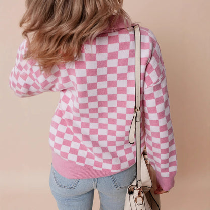 Chessboard Plaid Three-button Top Inner Fashion Loose Bottoming Shirt For Women