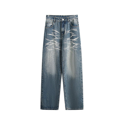 Washed Straight Jeans Men's Casual Long Pants