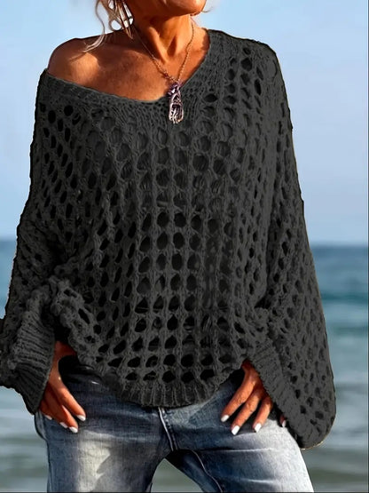 Loose Leisure All-matching Hollow Long Sleeve Plus Size Women's Knitted Sweater