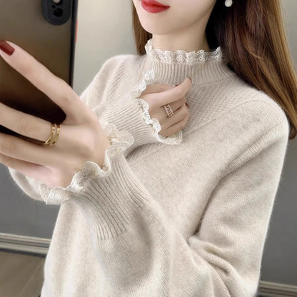 Lace Half-turtleneck Bottoming Shirt For Women