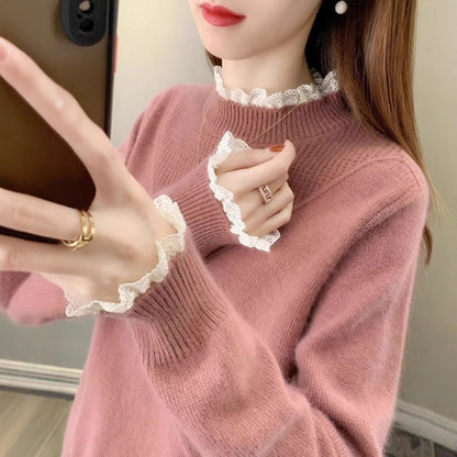 Lace Half-turtleneck Bottoming Shirt For Women