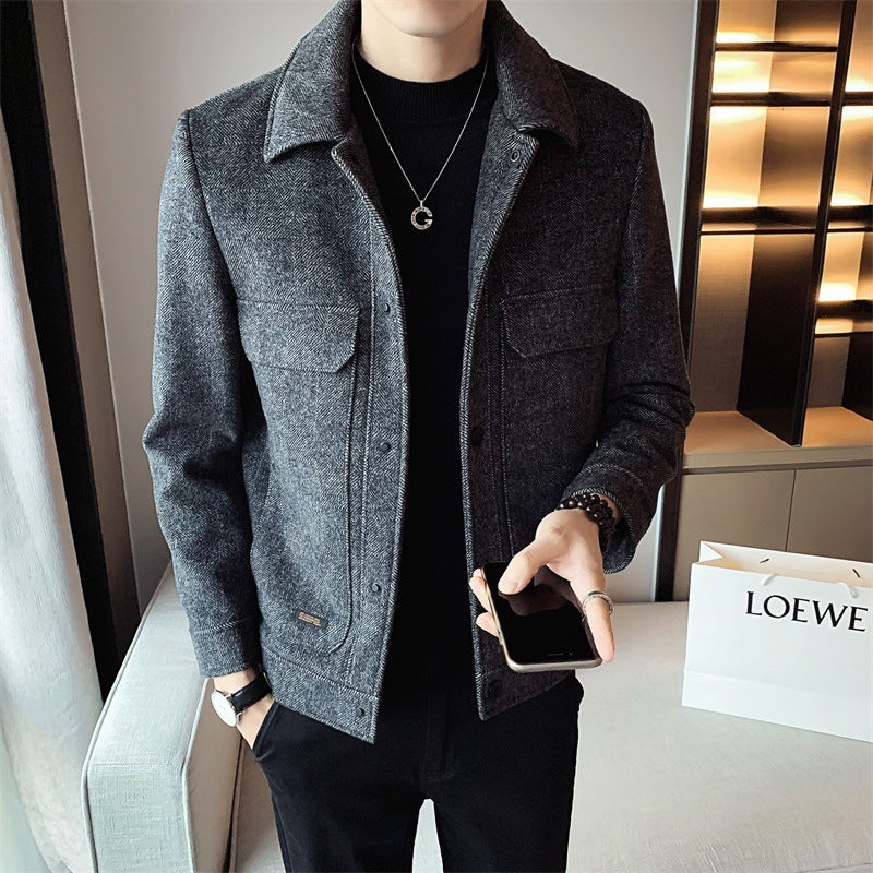 Men's Winter New Woolen Lapel Short Coat