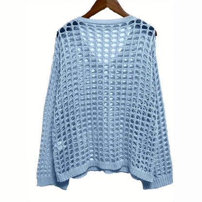 Loose Leisure All-matching Hollow Long Sleeve Plus Size Women's Knitted Sweater