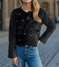 Beads Rhinestones Three-dimensional Flower Button Sweater