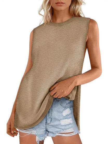 European And American Style Women Summer Vest Round Neck Sweater Casual Sleeveless Knitted Fashion